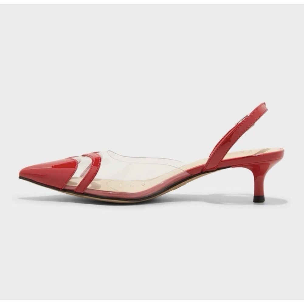 A New Day Red Clear Slingback Heels Kitten Heel Pointed Toe Valentine Y2K Sz 7.5 - Picture 3 of 6